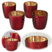 4´er Set Glas Teelichthalter Retro Rot Gold 9cm Teelichtglas Windlicht-Halter