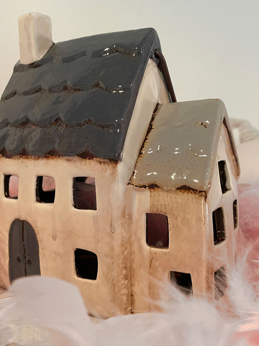 Teelichthaus Lichterhaus Aarhus 20cm Keramik Fachwerkhaus Laterne Teelichthalter