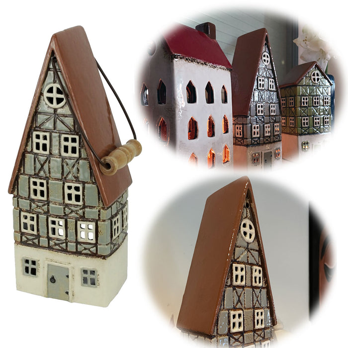 Teelichthaus Lichterhaus Aarhus 31cm Keramik Fachwerkhaus Laterne Teelichthalter