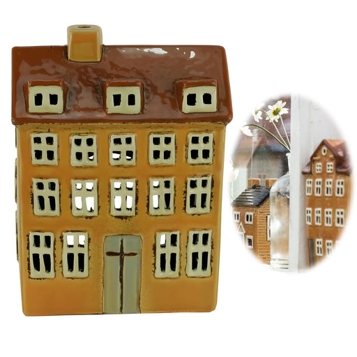 Teelichthaus Lichterhaus Nyhavn 18cm Braun Keramik Fachwerkhaus Teelichthalter