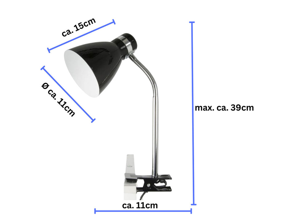 Elegante LED Klemmlampe List 39cm Schwarz E27 Clip-On Schreibtischlampe Tischlampe