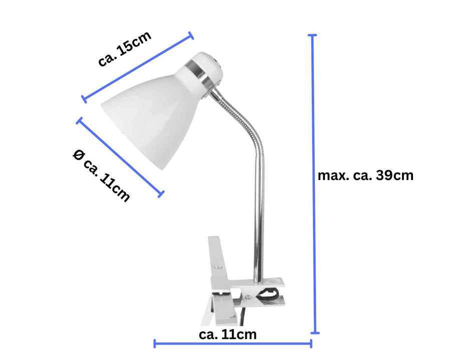 Elegante LED Klemmlampe List 39cm Weiß E27 Clip-On Schreibtischlampe Tischlampe