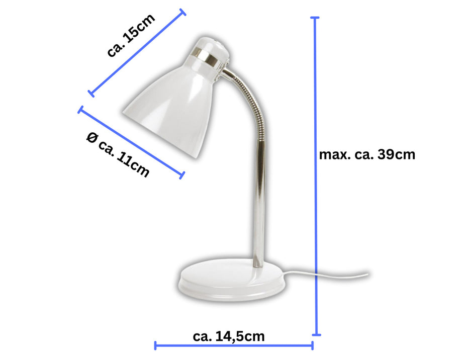 Elegante LED Tischlampe List 39cm Weiß Silber E27 Schreibtischlampe Leselampe