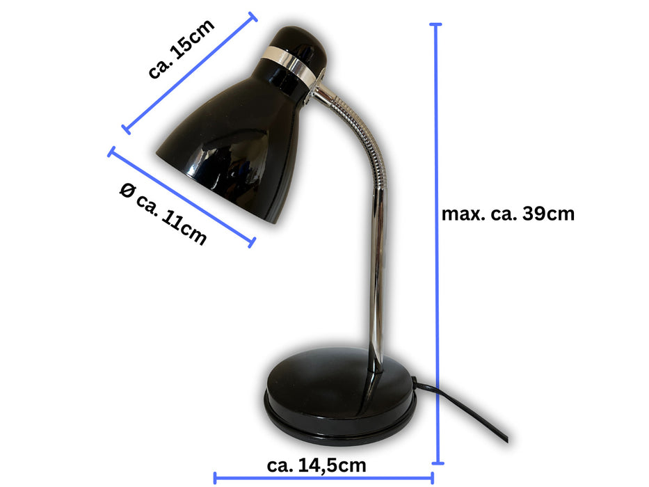 Elegante LED Tischlampe List 39cm Schwarz Silber E27 Schreibtischlampe Leselampe