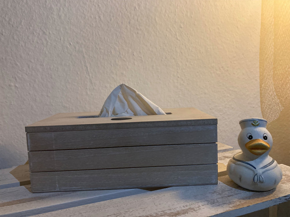 Holz Tissue-Box 24cm Shabby Grau Maritim Kosmetiktuch-Spender Taschentuch