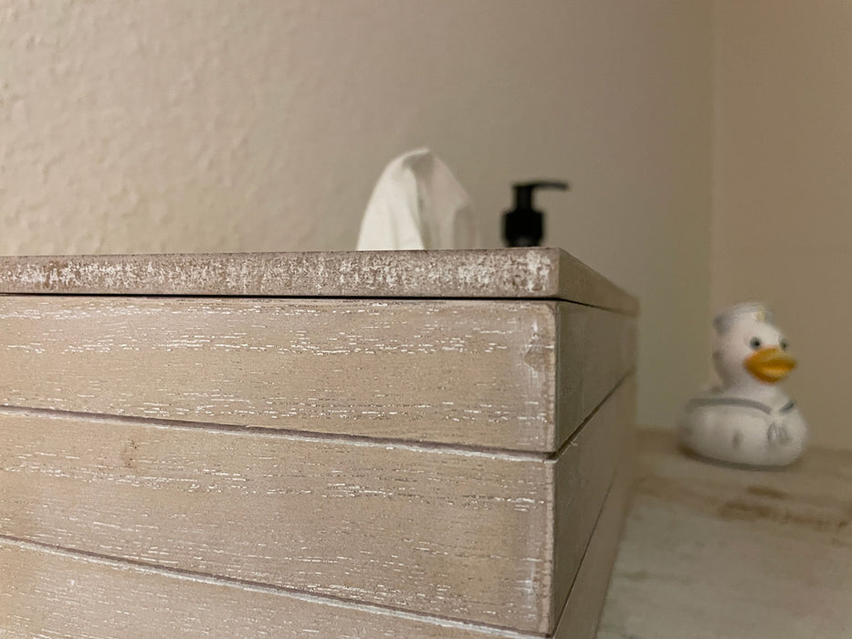 Holz Tissue-Box 24cm Shabby Grau Maritim Kosmetiktuch-Spender Taschentuch