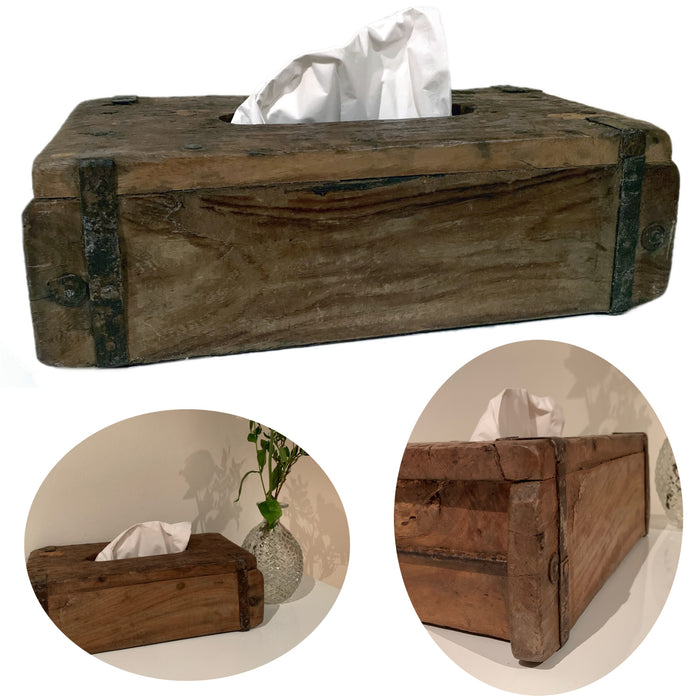 B-Ware Tissue-Box Holz 31cm Braun Ziegelform Kosmetiktuch-Spender Taschentuch