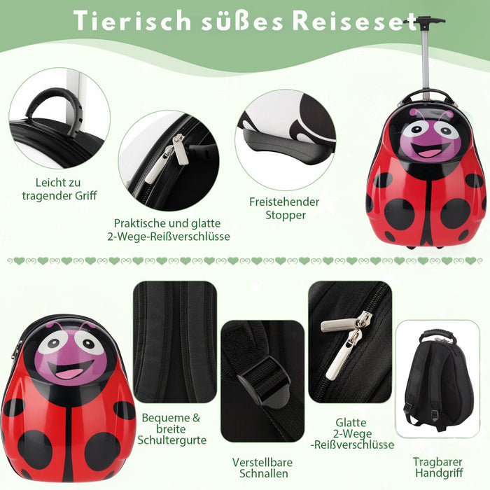 Kinder Reiseset 2-tlg. Marienkäfer Kinderkoffer Rucksack Trolley Hartschalenkoffer