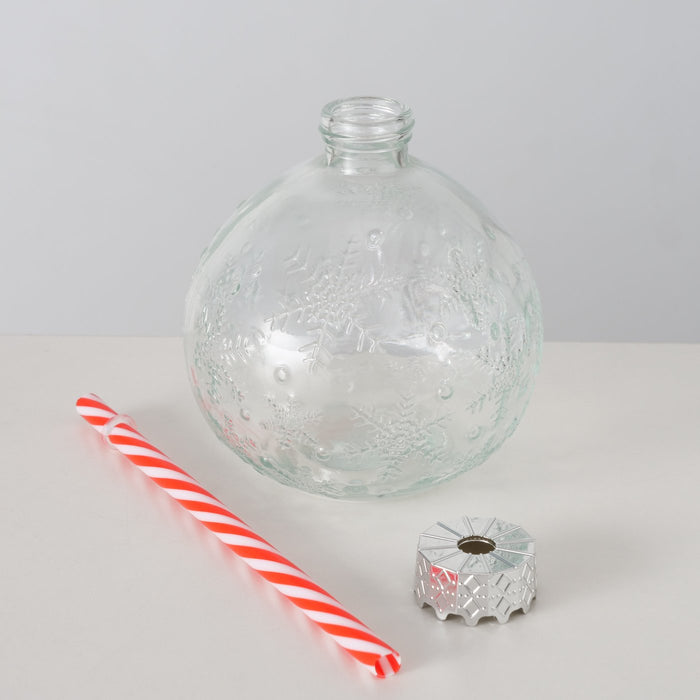 Trinkglas Partybecher Glas 10x10cm 2´er Set Weihnachtliches Dekor mit Strohhalm