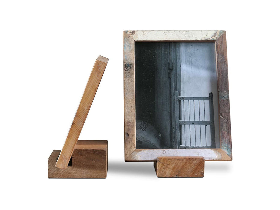 Vintage Holz Bilderrahmen-Ständer 10x8cm Fund-Holz Recycelt Kochbuchhalter