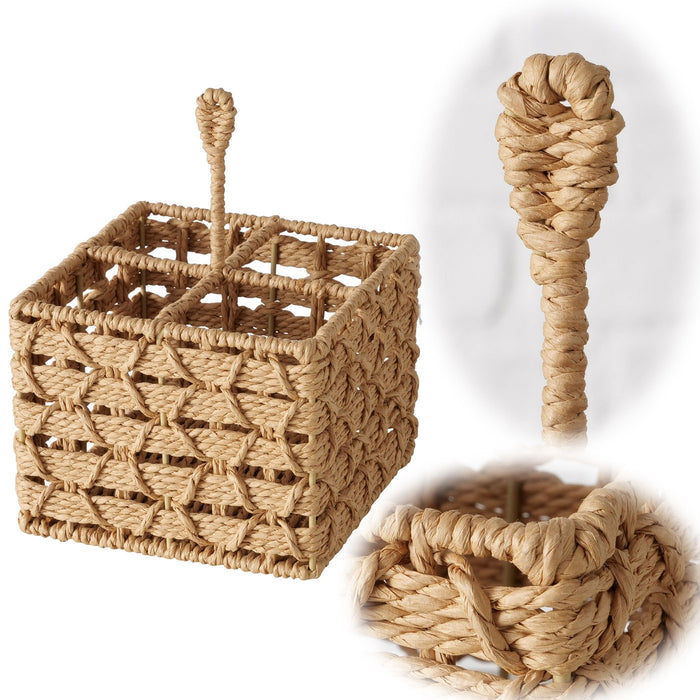 Besteck-Ständer 21cm 4-Fach mit Griff Rattan-Look Küche Utensilien-Halter Korb