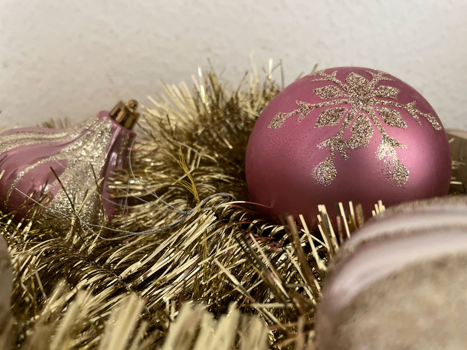 5 Vintage Christbaumkugeln 8cm Kunststoff Rosa Pink Gold Weihnachtskugeln