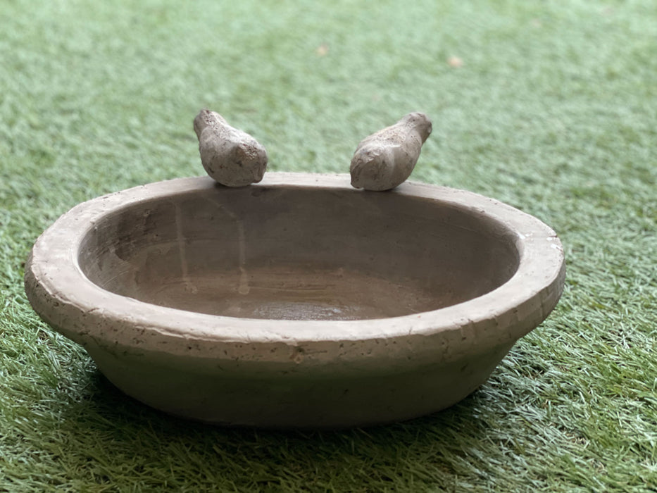 Vintage Vogeltränke Keramik 30cm 2 Vögel Grau Vogelbad Balkon Terrasse Garten