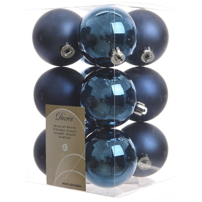 12 Design Weihnachtskugeln 6cm Blau Set Kunststoff Weihnachtsbaum-Deko