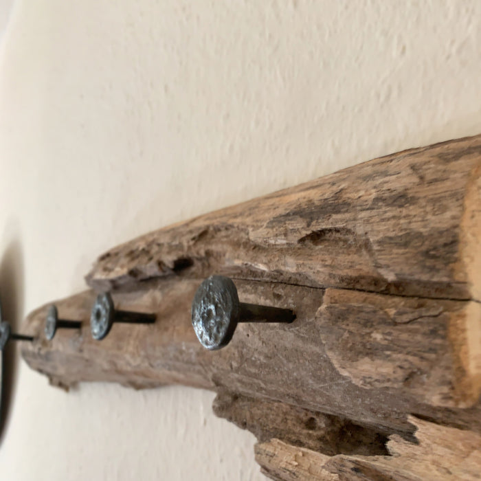 Vintage Echt Holz Wandgarderobe 4 Haken Braun Baumstamm Garderobenleiste