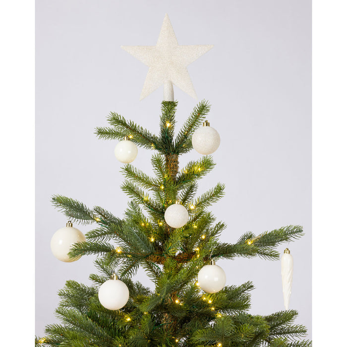 33 Christbaumkugeln Kunststoff Woll-Weiß Spitze Stern Weihnachtskugeln