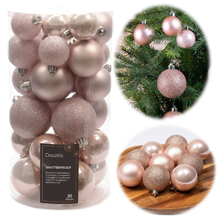 30 Kunststoff Weihnachtskugeln Rosa Lachs 4cm-6cm Baumkugel Dekokugel