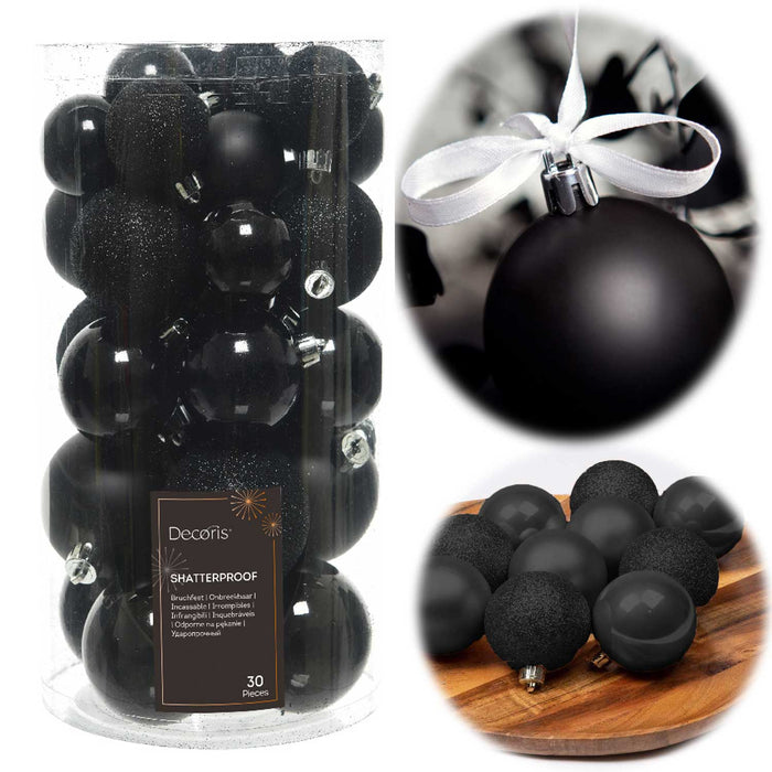 30 Kunststoff Weihnachtskugeln Schwarz 4cm-6cm Baumkugel Dekokugel