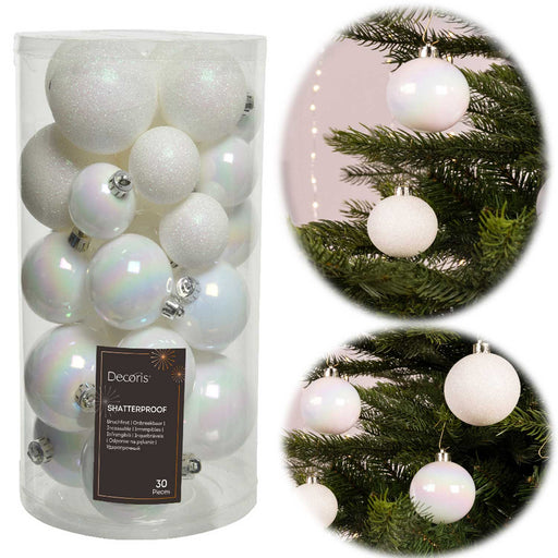 30 Kunststoff Weihnachtskugeln Weiß White 4cm-6cm Baumkugel Dekokugel