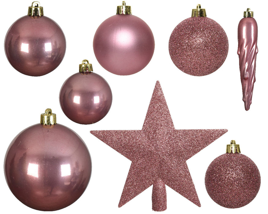 33 Christbaumkugeln Kunststoff Pink Spitze Stern Weihnachtskugeln