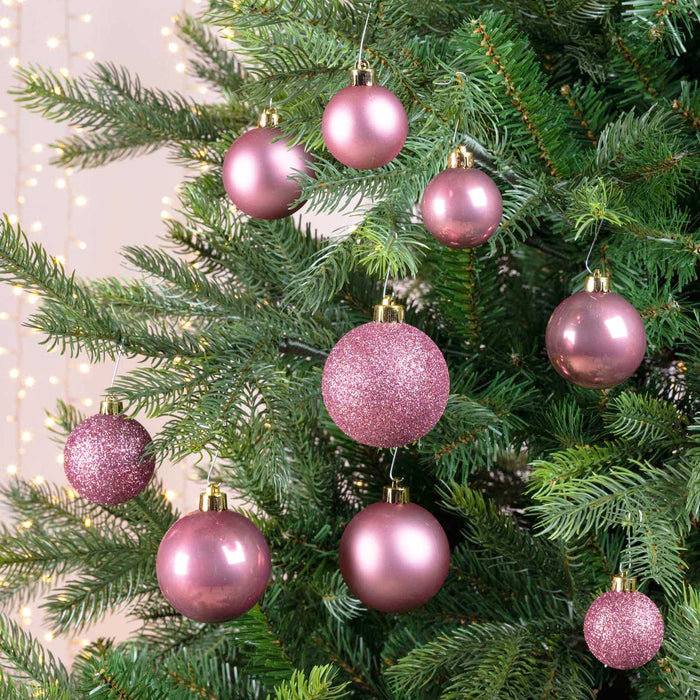 33 Christbaumkugeln Kunststoff Pink Spitze Stern Weihnachtskugeln