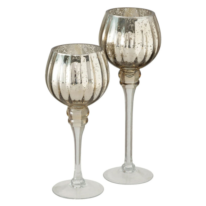 Exklusives XL Glas Windlicht 2-fach 25/30cm Champagner Teelichthalter Kerzenständer