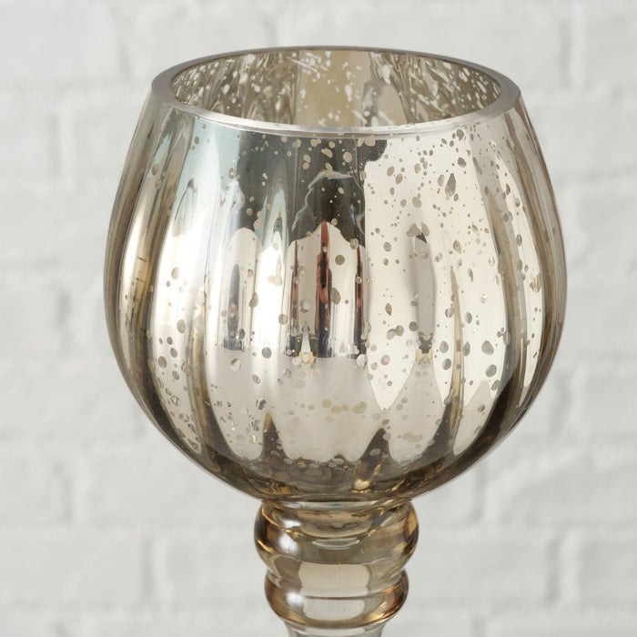 Exklusives XL Glas Windlicht 2-fach 25/30cm Champagner Teelichthalter Kerzenständer