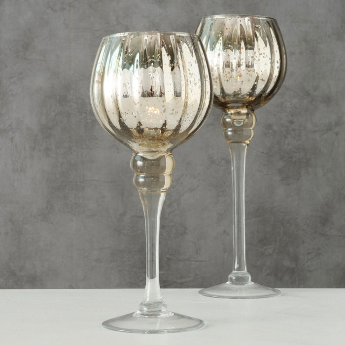 Exklusives XL Glas Windlicht 2-fach 25/30cm Champagner Teelichthalter Kerzenständer