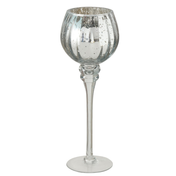 Exklusives XL Glas Windlicht 2-fach 25/30cm Silber Teelichthalter Kerzenständer