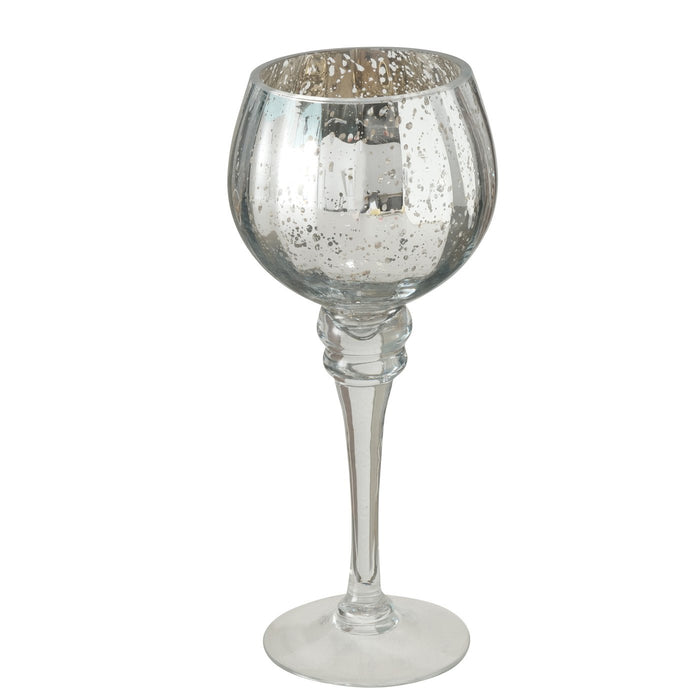 Exklusives XL Glas Windlicht 2-fach 25/30cm Silber Teelichthalter Kerzenständer