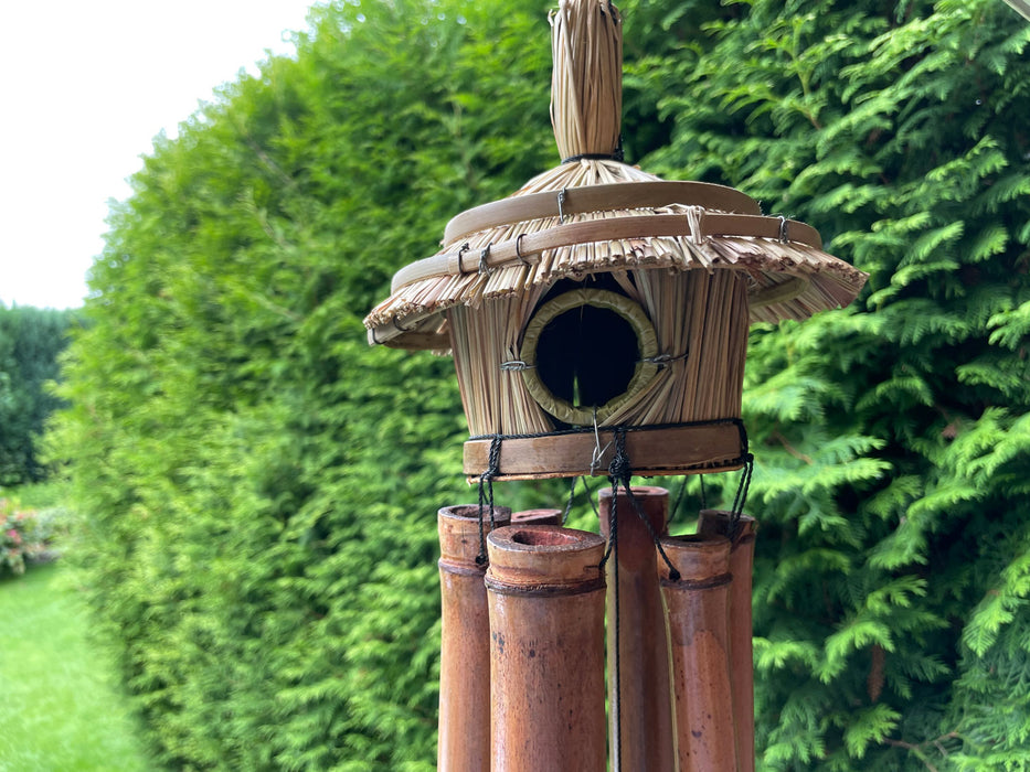 Holz Windspiel Klang-Spiel Bambus 45cm Vogelhaus Klangröhren Garten Feng Shui