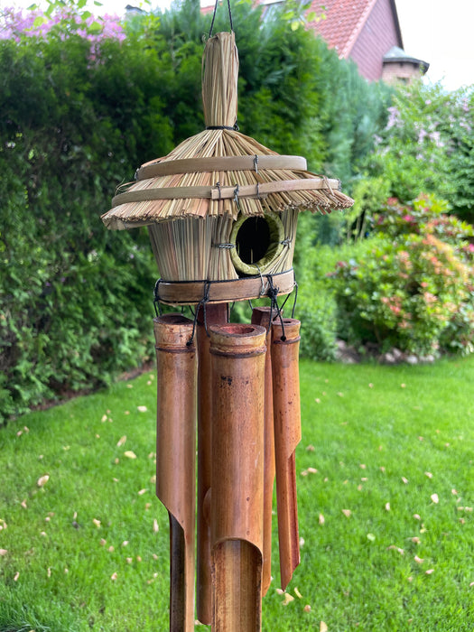 Holz Windspiel Klang-Spiel Bambus 45cm Vogelhaus Klangröhren Garten Feng Shui