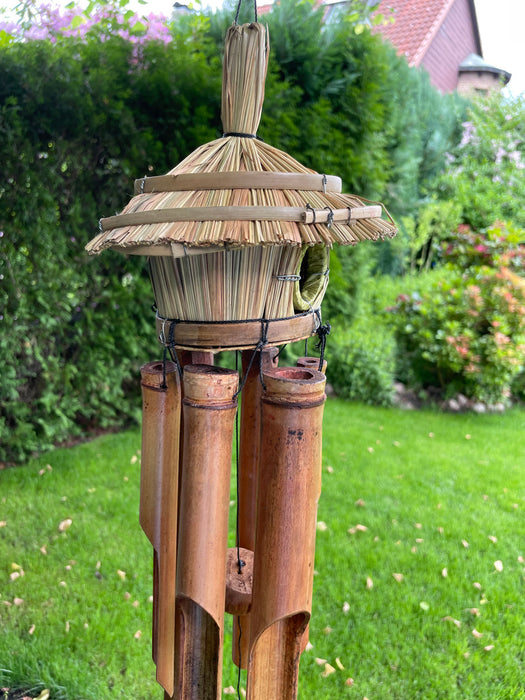 Holz Windspiel Klang-Spiel Bambus 45cm Vogelhaus Klangröhren Garten Feng Shui