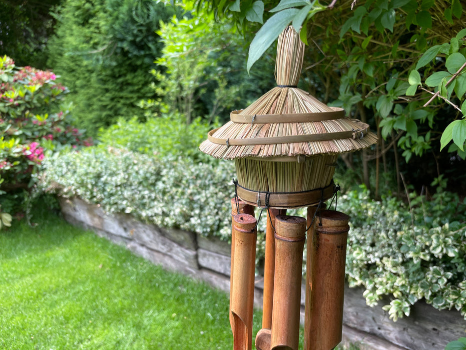 Holz Windspiel Klang-Spiel Bambus 45cm Vogelhaus Klangröhren Garten Feng Shui