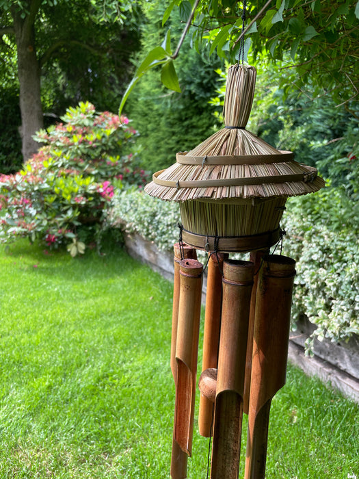 Holz Windspiel Klang-Spiel Bambus 45cm Vogelhaus Klangröhren Garten Feng Shui