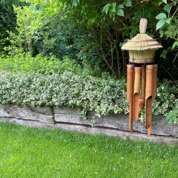 Holz Windspiel Klang-Spiel Bambus 45cm Vogelhaus Klangröhren Garten Feng Shui