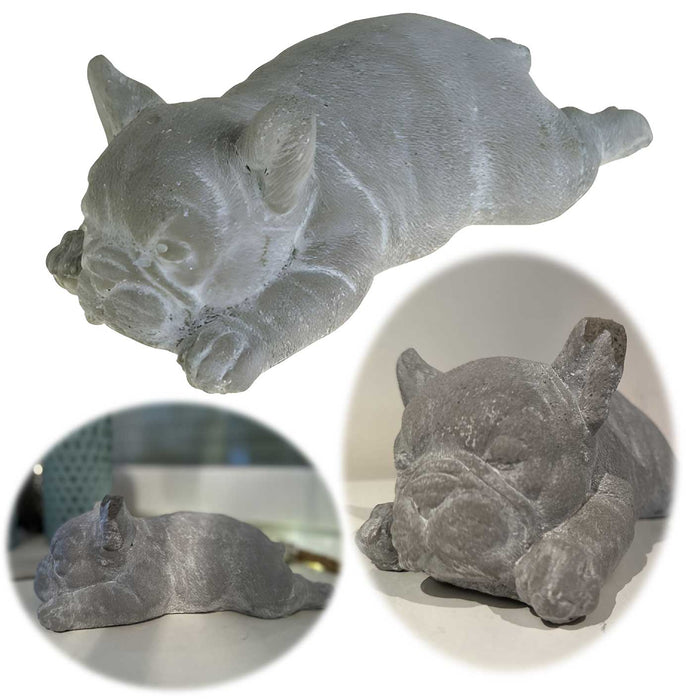 Beton Deko Französische Bulldogge Frenchie 25x10cm Grau Weiß Figur Statue Objekt