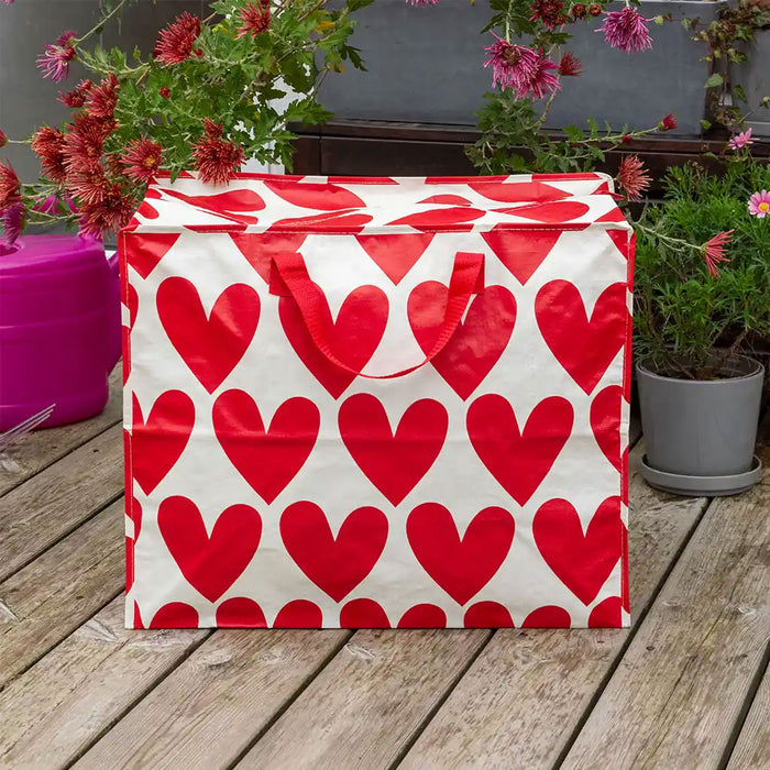 XXL Jumbo Bag Herzen ❤️ Rot Weiß 55cm Recycled Allzwecktasche Einkaufstasche