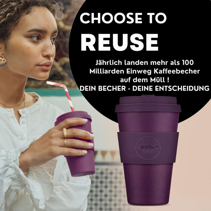 Ecoffee Cup 400ml Basket Case Schwarz PLA Coffee to Go Becher Wiederverwendbar