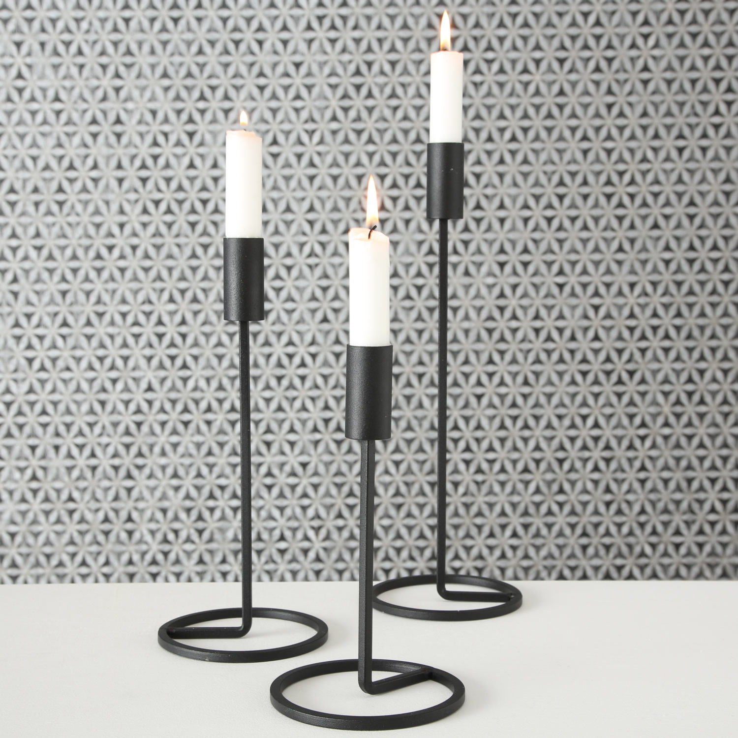 3x Kerzenständer Schwarz Metall | Kerzenleuchter Set Kerzenhalter Stabkerzenhalter LS-LebenStil