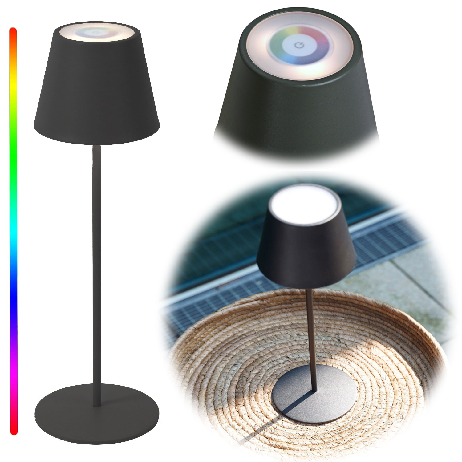 LED Touch RGB Tischlampe Ribe Outdoor Tischleuchte 38cm kabellos Dimmer Schwarz | LS-LebenStil