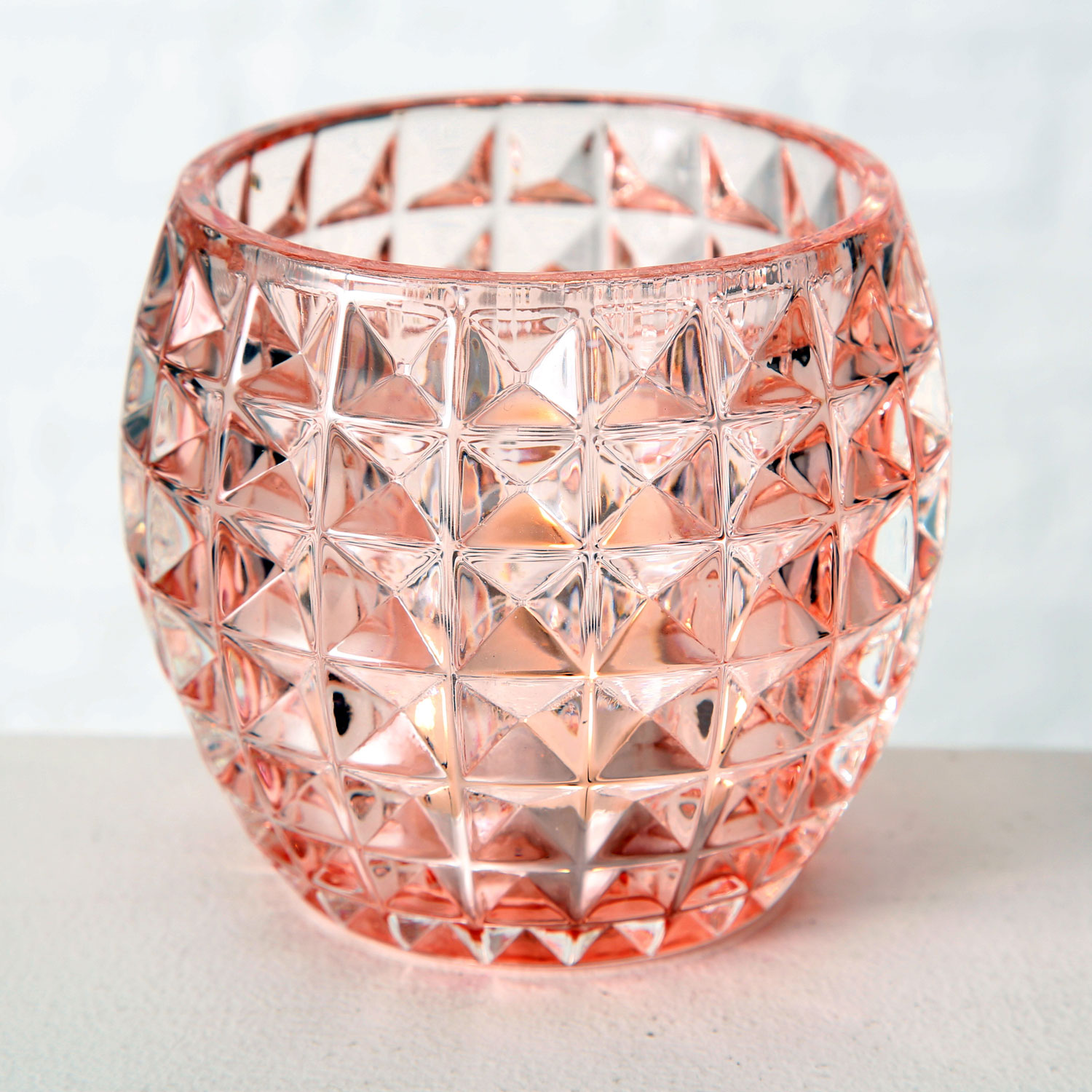 10cm Set Windlicht-Halter Glas Teelichtglas Rosa | Teelichthalter LS-LebenStil 3 Rose
