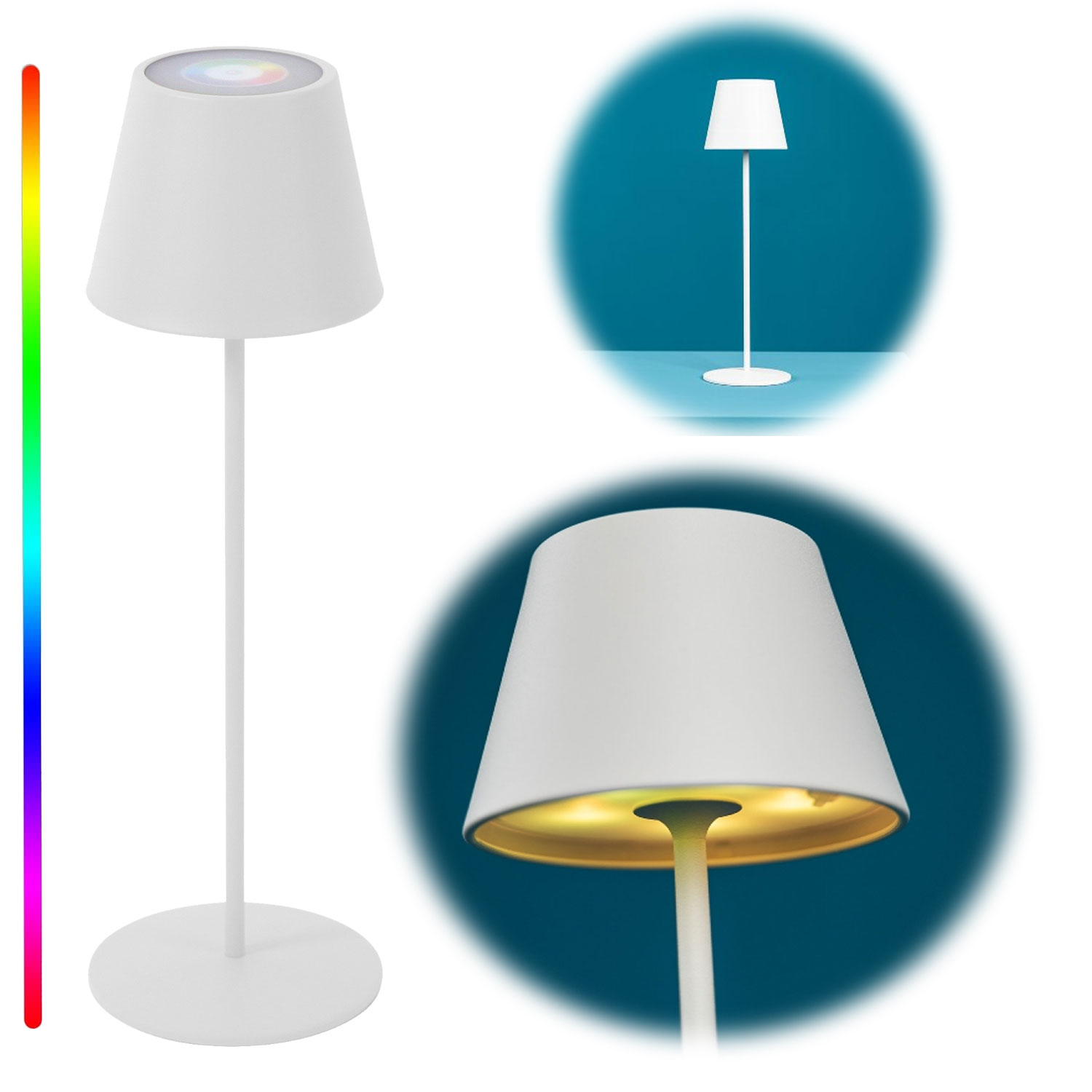 RGB Weiß kabellos LED Ribe | Tischlampe LS-LebenStil Outdoor Dimmer Tischleuchte 38cm Touch