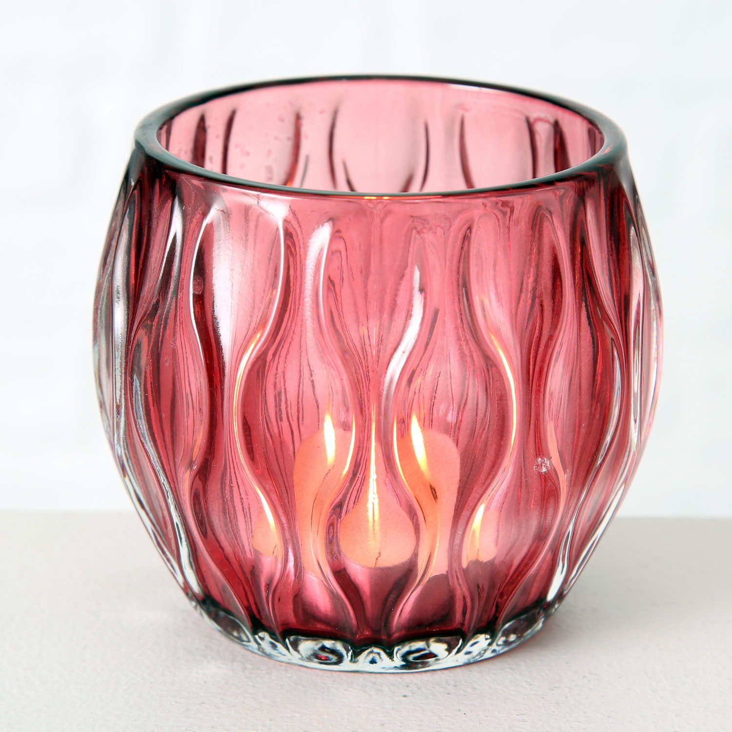 Teelichtglas Teelichthalter Glas LS-LebenStil Windlicht-Halter 10cm Rosa | 3 Set Rose