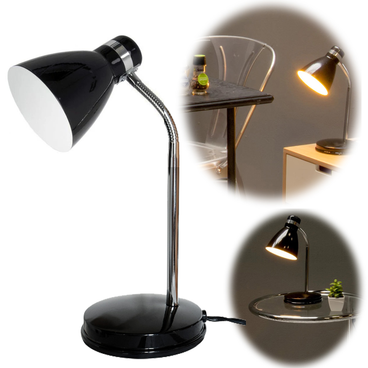 Elegante LED Tischlampe Leselampe Schreibtischlampe List 39cm | E27 Schwarz Silber LS-LebenStil