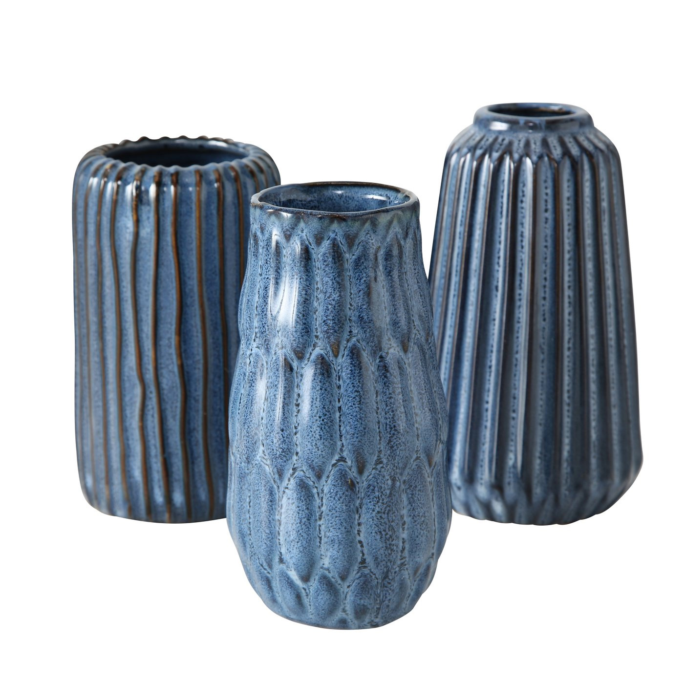 Design Blumenvase Aquarel Blau 15x10cm Set 3´er Tischvase Keramik Tisch-Deko LS-LebenStil 