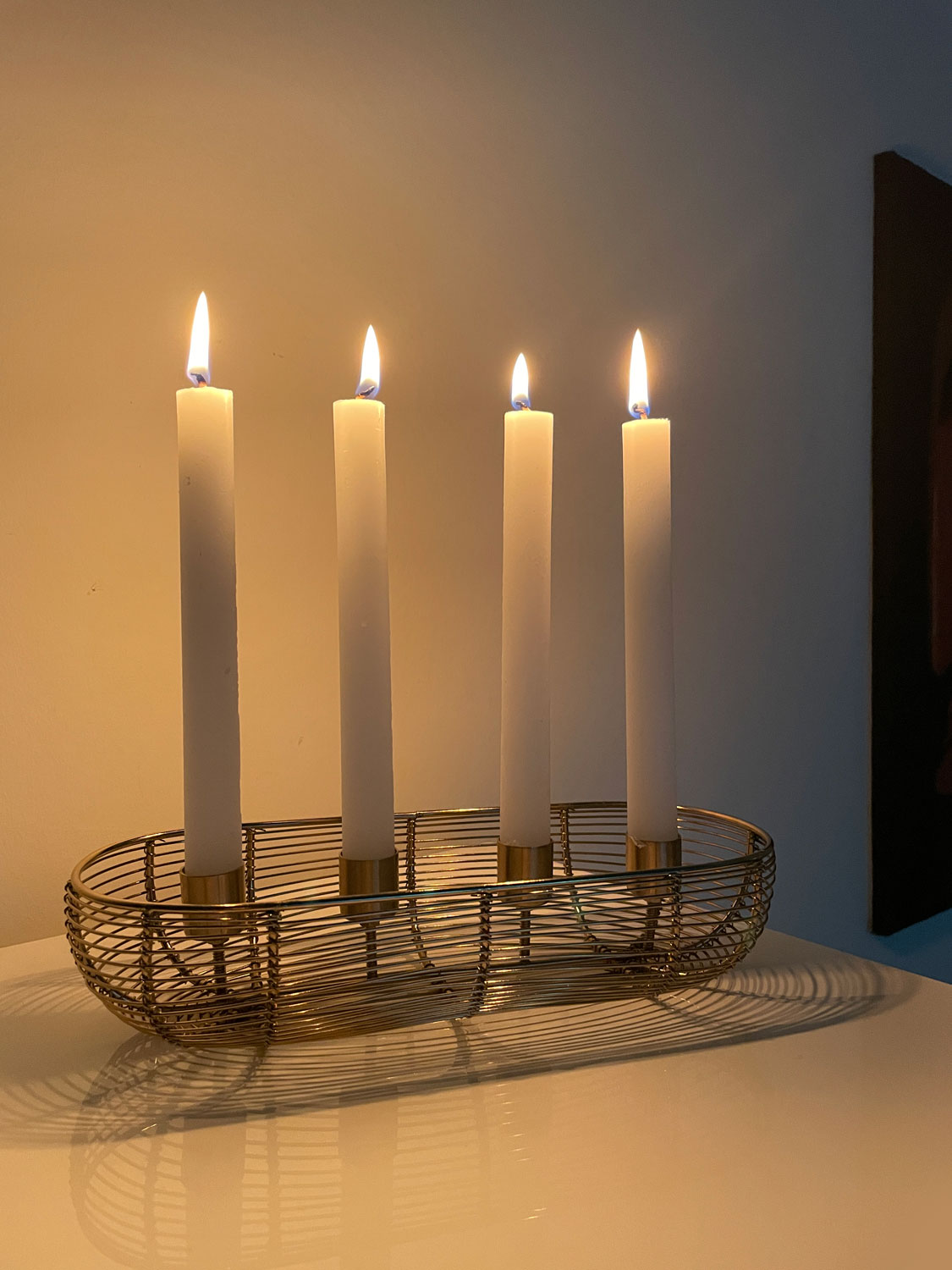 Kerzenständer 28cm Gold 4-fach Kerzentablett | Kerzenleiste Stabkerzen Kerzenhalter LS-LebenStil