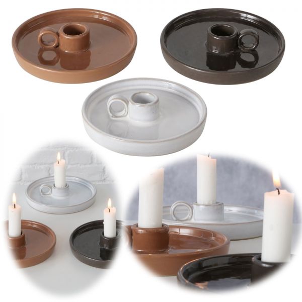 Keramik Stabkerzenhalter Griff 3´er Set 16x4cm Kammerleuchter Kerzenständer