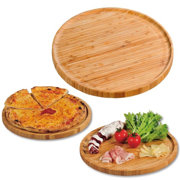 XL Pizzateller Servierteller 32cm FSC Bambus-Holz Schneidebrett Vesperbrett