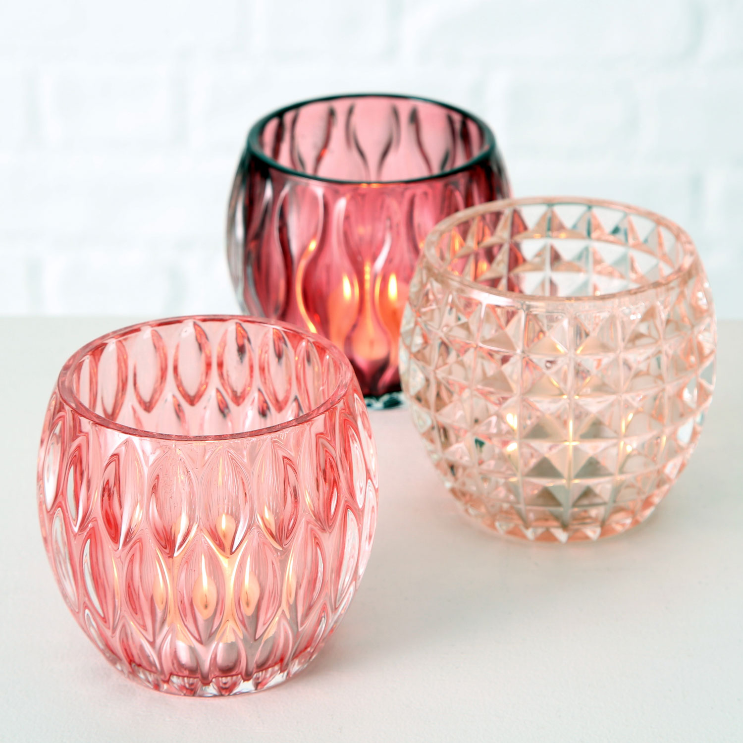 3 Glas Windlicht-Halter | Teelichthalter Rosa Teelichtglas LS-LebenStil 10cm Rose Set